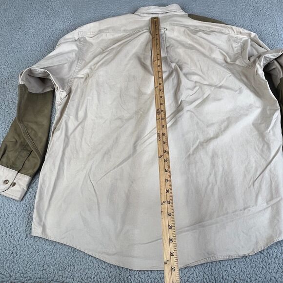Filson Shooting Shirt Men XL Tan Khaki Canvas Hunting Elbow Patch Button Padded - Picture 12 of 15